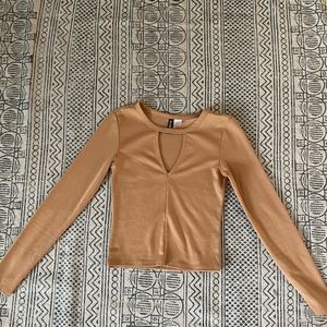 Sexy Cropped Camel Cutout Shirt